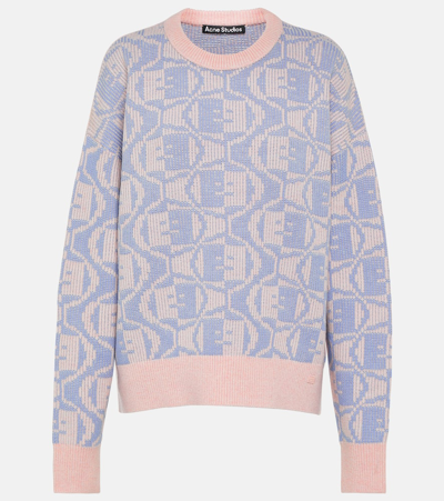 Shop Acne Studios Katch Cotton And Wool Jacquard Sweater In Pink