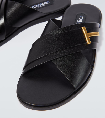Shop Tom Ford Preston T Icon Leather Sandals In Black