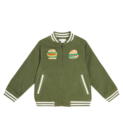 Shop Stella Mccartney Embroidered Cotton Blend Jacket In Green