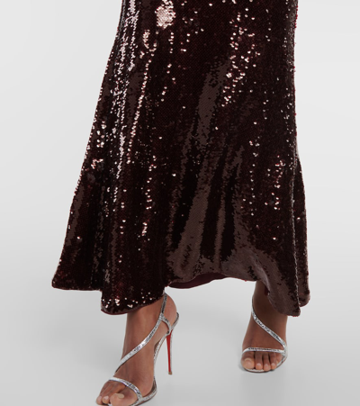 Shop Self-portrait Feather-trimmed Sequined Maxi Dress In Red