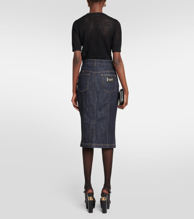 Shop Dolce & Gabbana Denim Pencil Skirt In Blue