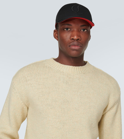 Shop Christian Louboutin Mooncrest Cotton Canvas Baseball Cap In Black