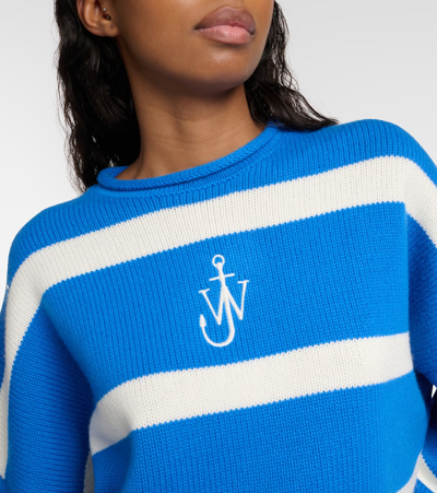 Shop Jw Anderson Striped Cropped Wool And Cashmere Sweater In Multicoloured