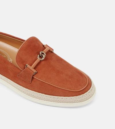 Shop Tod's Gomma Suede Moccasins In Red
