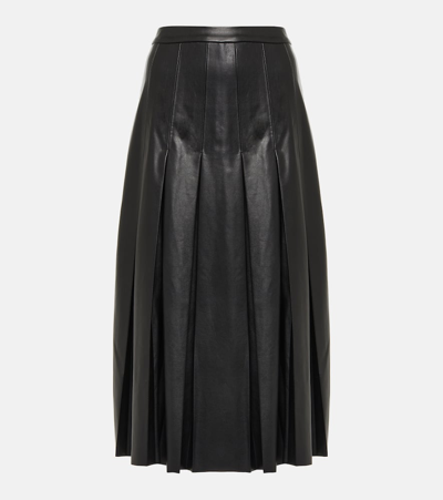 Shop Veronica Beard Herson Pleated Faux Leather Midi Skirt In Black