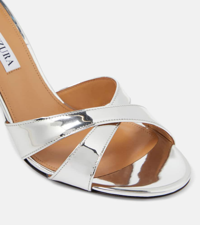 Shop Aquazzura Divine 85 Metallic Leather Sandals In Silver