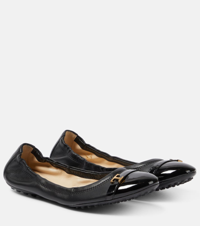 Shop Tod's Bubble Leather Ballet Flats In Black