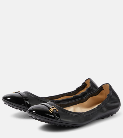 Shop Tod's Bubble Leather Ballet Flats In Black