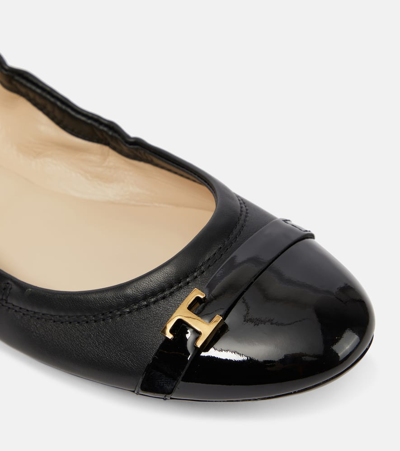 Shop Tod's Bubble Leather Ballet Flats In Black