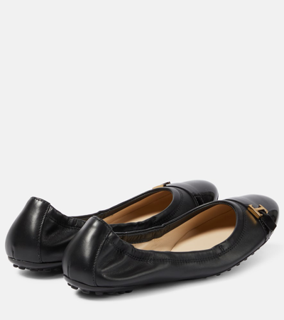 Shop Tod's Bubble Leather Ballet Flats In Black