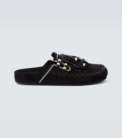 Shop Alanui The Journey Suede Slippers In Black