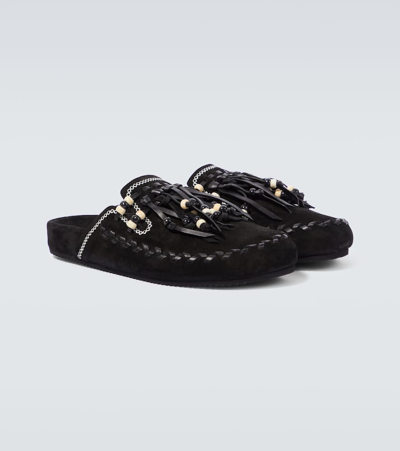 Shop Alanui The Journey Suede Slippers In Black
