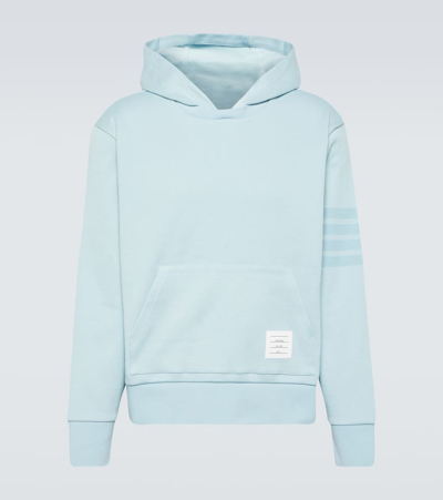 Shop Thom Browne 4-bar Cotton Jersey Hoodie In Blue