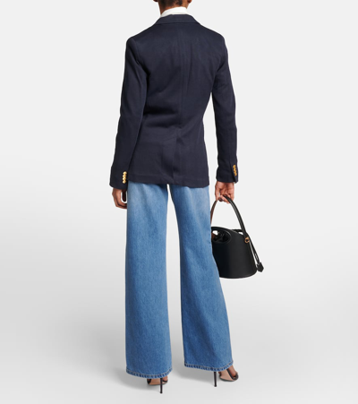 Polo Ralph Lauren Embroidered-monogram Double-knit Blazer In Blue