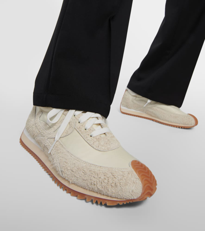 Shop Loewe Flow Runner Suede-trimmed Sneakers In White