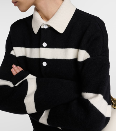 Shop Jw Anderson Striped Wool-blend Polo Sweater In Black