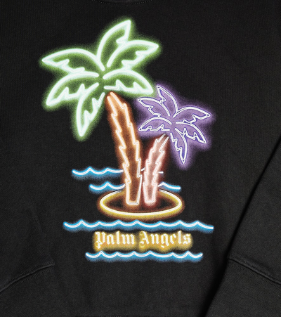 Palm Angels Printed Cotton Jersey Sweatshirt In Black
