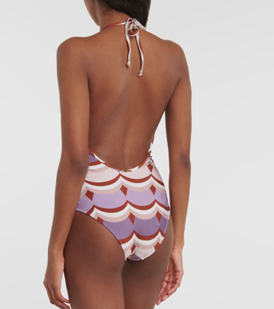 Shop Adriana Degreas Vintage Waves Printed Swimsuit In Multicoloured