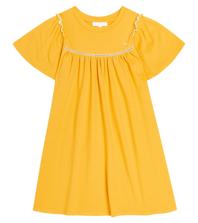 Shop Chloé Kids Ruffled Cotton Dress In Yellow