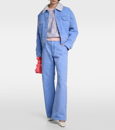 Shop Acne Studios Palma Mid-rise Canvas Straight Pants In Blue