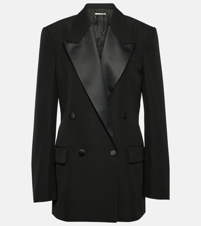 Shop Stella Mccartney Double-breasted Wool Tuxedo Jacket In Black