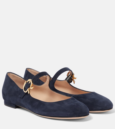 Shop Gianvito Rossi Mary Ribbon Suede Ballet Flats In Blue