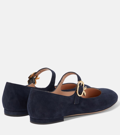 Shop Gianvito Rossi Mary Ribbon Suede Ballet Flats In Blue