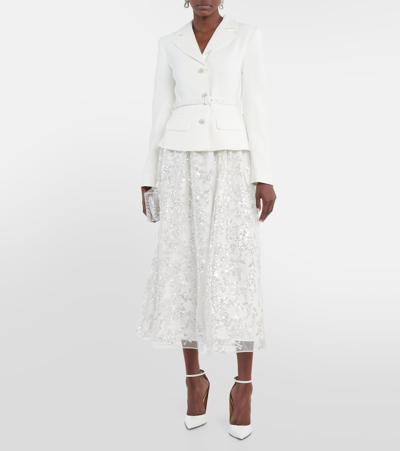 Shop Self-portrait Embellished Ribbed-knit Midi Dress In White