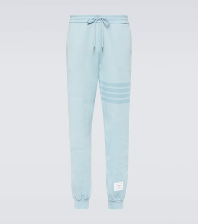 Thom Browne Mens Light Blue Branded Four-stripe Cotton Jogging Bottoms In Blue