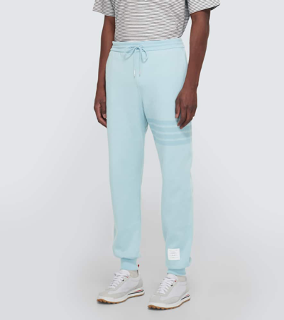 Thom Browne Mens Light Blue Branded Four-stripe Cotton Jogging Bottoms In Blue