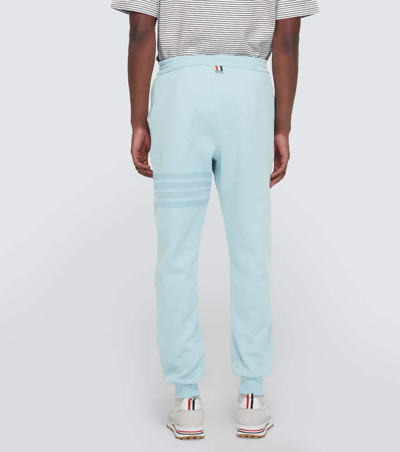 Shop Thom Browne 4-bar Cotton Jersey Sweatpants In Blue