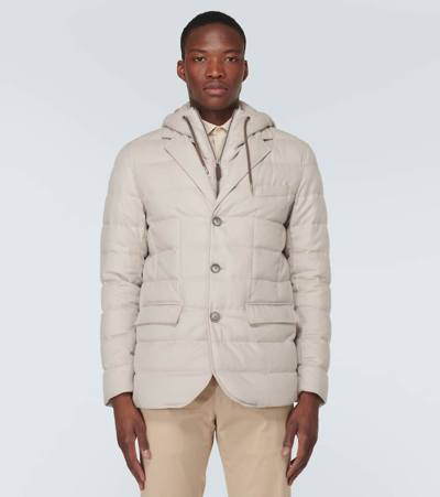 Shop Herno Quilted Silk And Cashmere Coat In Grey
