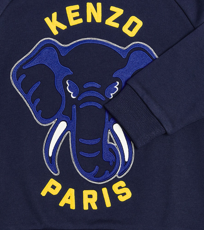 Shop Kenzo Printed Cotton Jersey Hoodie In Blue