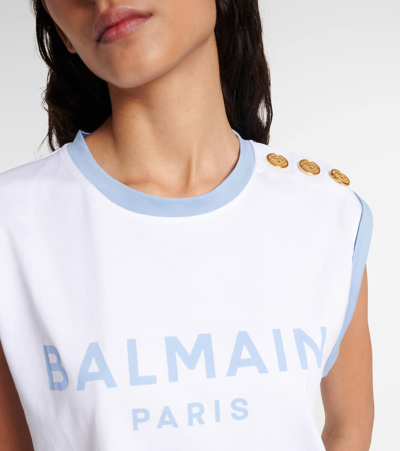Balmain Tank Top With Shoulder Buttons And Contrast Trim In White