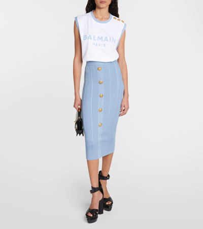 Balmain Tank Top With Shoulder Buttons And Contrast Trim In White