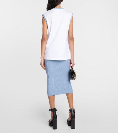 Balmain Tank Top With Shoulder Buttons And Contrast Trim In White