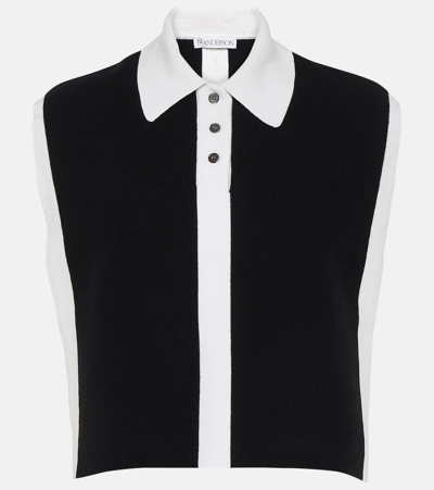 Shop Jw Anderson Cropped Cotton-blend Top In Black