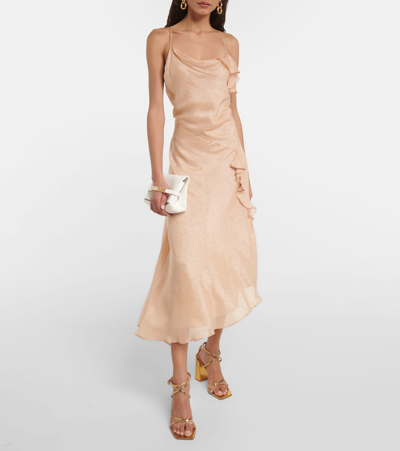 Shop Victoria Beckham Bias Cami Lurex® Twill Slip Dress In Pink