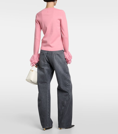 Shop Jw Anderson Fringed Wool-blend Sweater In Pink