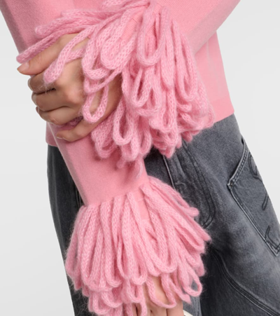 Shop Jw Anderson Fringed Wool-blend Sweater In Pink