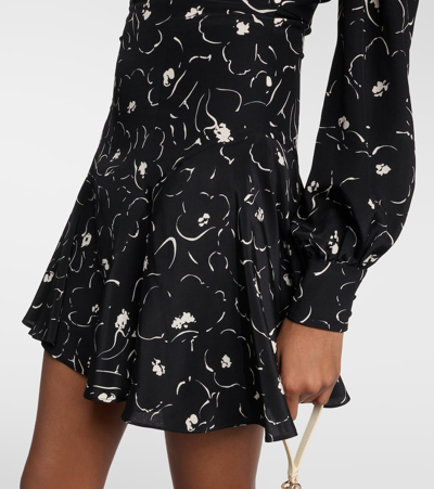 Shop Alessandra Rich Floral Silk And Lace Minidress In Black