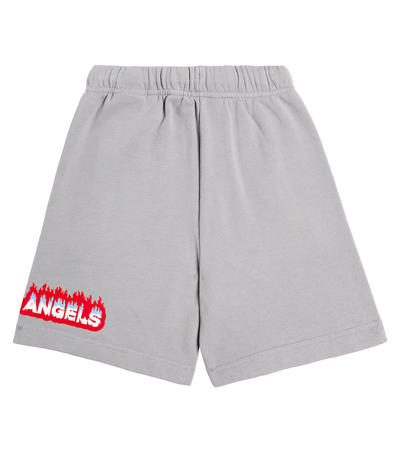 Shop Palm Angels Logo Cotton Jersey Shorts In Grey