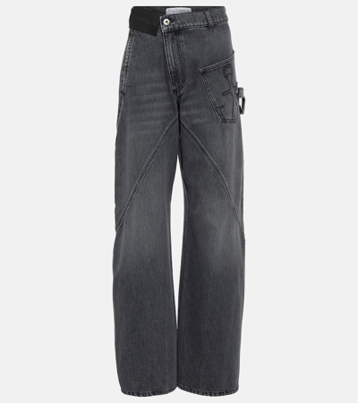 Shop Jw Anderson Twisted High-rise Straight Jeans In Grey