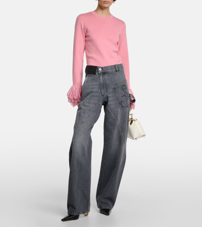 Jw Anderson Twisted Grey Wide-leg Oversized Jeans In Grey
