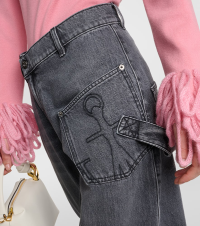 Jw Anderson Twisted Grey Wide-leg Oversized Jeans In Grey