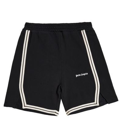 Shop Palm Angels Logo Striped Cotton Jersey Shorts In Black