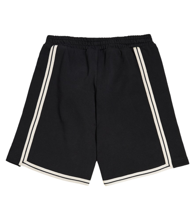 Shop Palm Angels Logo Striped Cotton Jersey Shorts In Black
