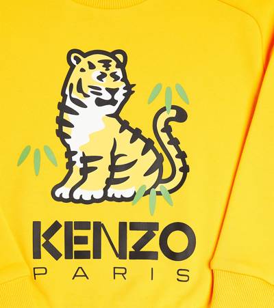 Shop Kenzo Logo Printed Cotton Sweatshirt In Yellow
