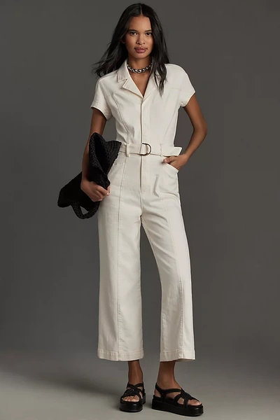 Shop Paige Anessa Cropped Wide-leg Jumpsuit In White