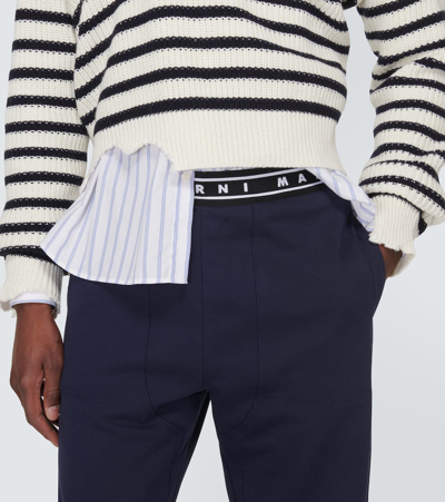 Shop Marni Cotton Straight Pants In Blue